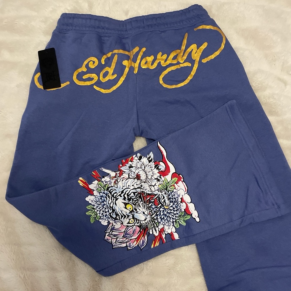 Ed Hardy pale blue tiger sweatpants
